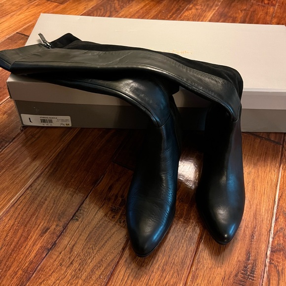 Franco Sarto High Knee Leather Black Boots 7.5 - Picture 2 of 10